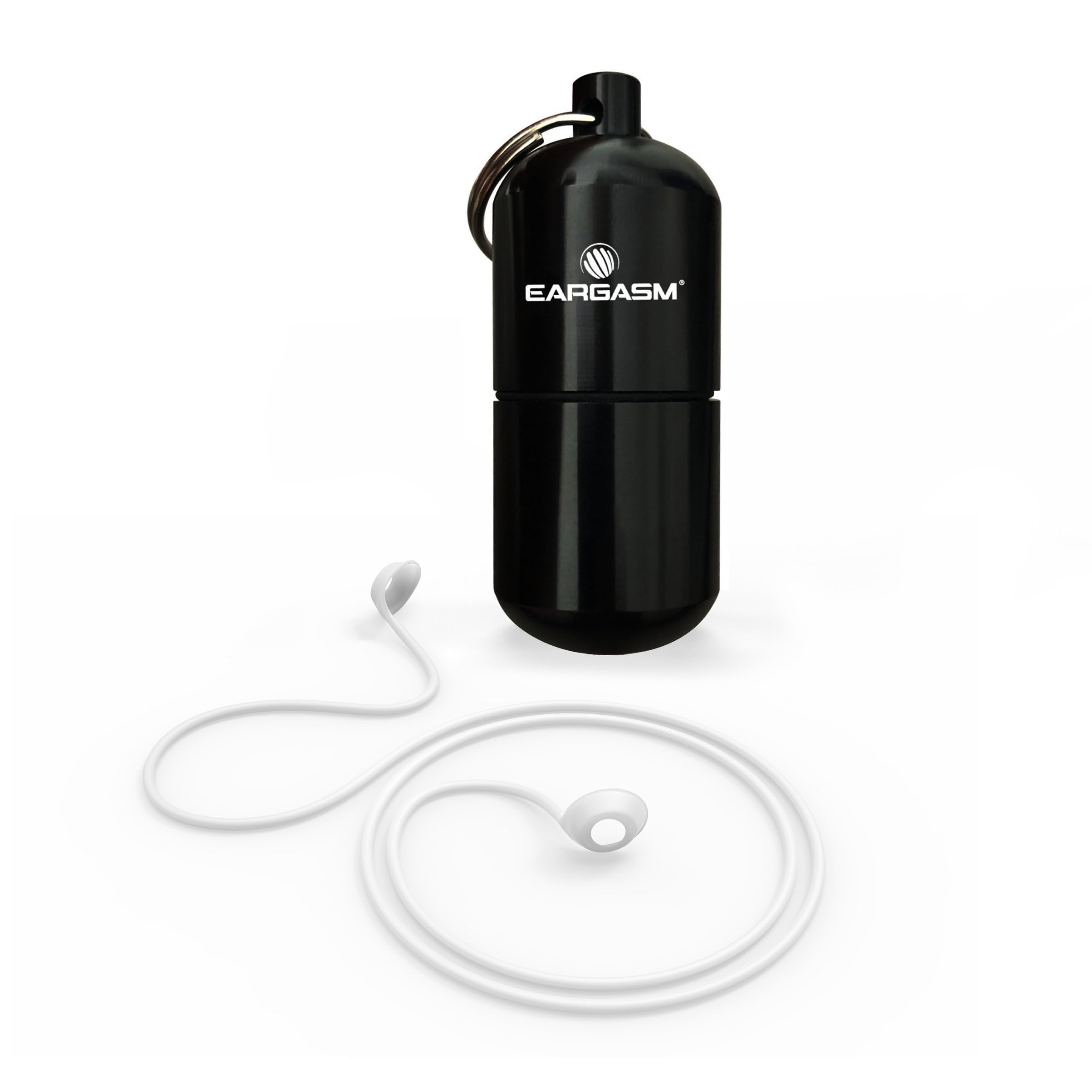 Eargasm connector cord with neck lanyard for secure, hands-free earplug access.
