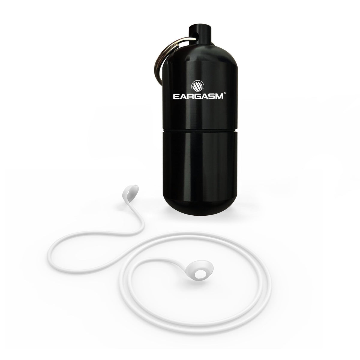 Eargasm connector cord with neck lanyard for secure, hands-free earplug access.