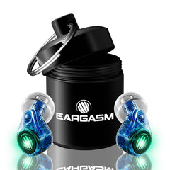 Eargasm Earlights LED earplugs in use, delivering clear sound with levelled loudness