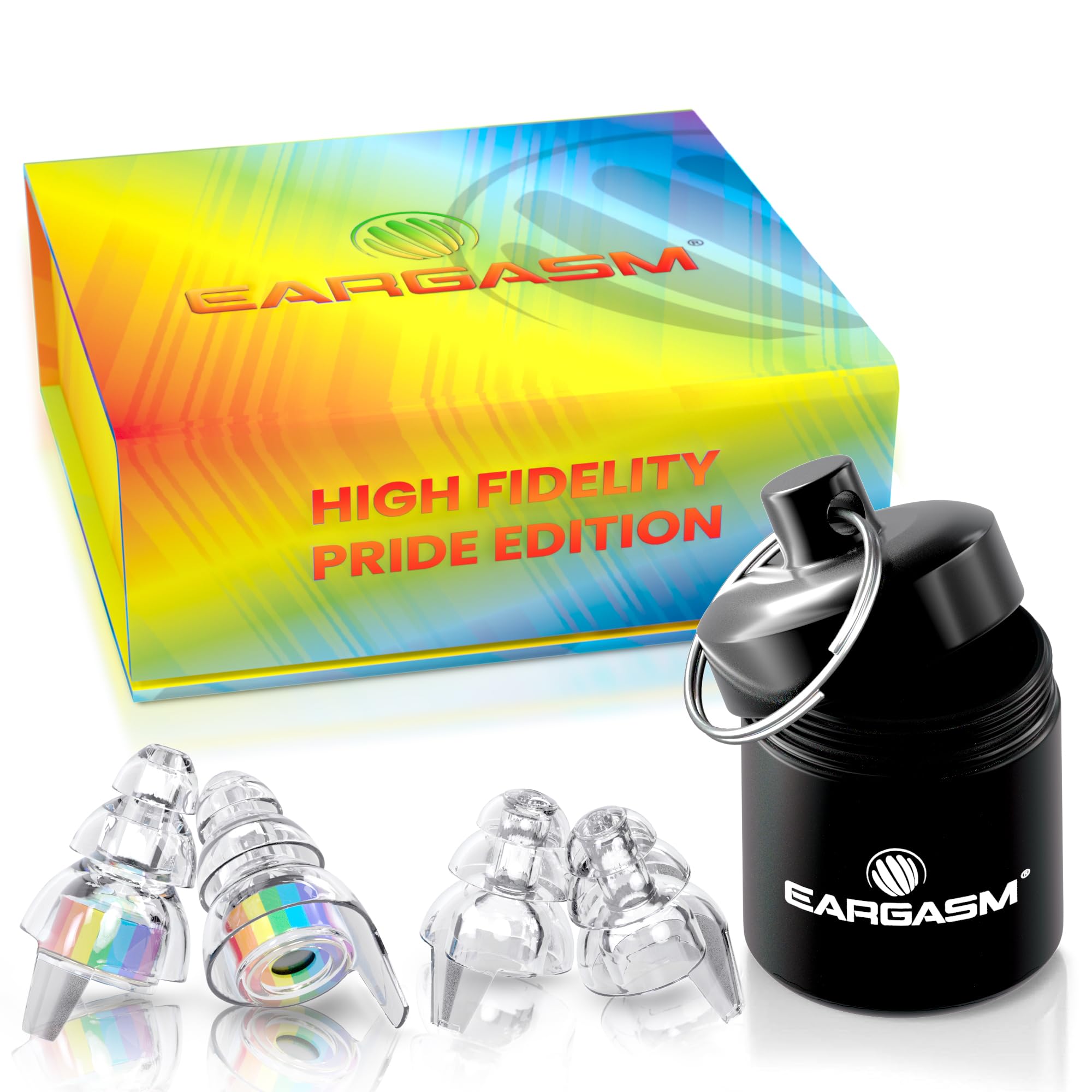 Eargasm earplugs in a durable carrying case for on-the-go protection