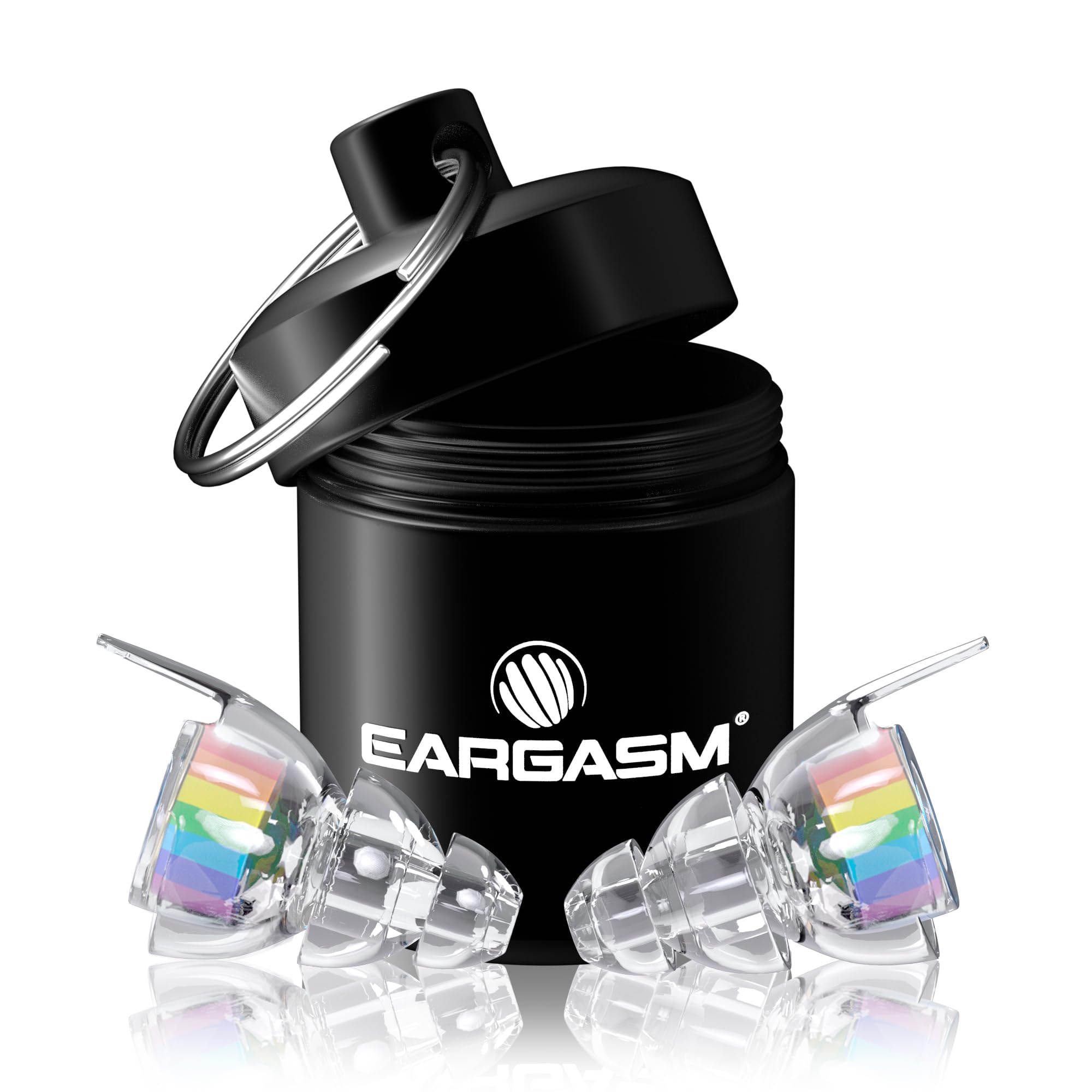 Eargasm high fidelity earplugs with rainbow filters for clear sound at live events