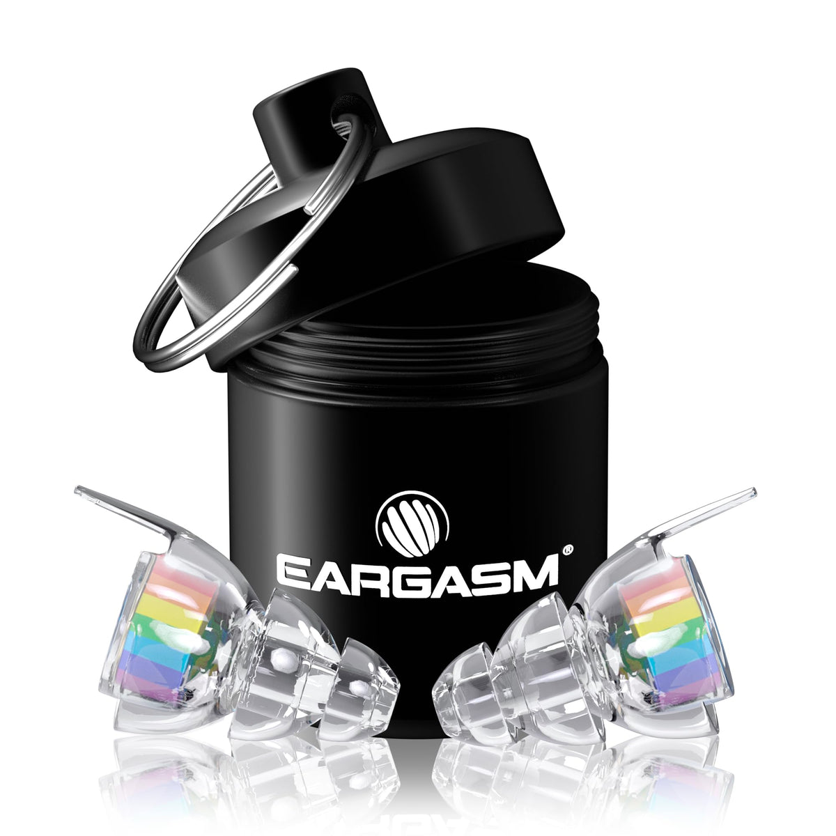 Eargasm high fidelity earplugs with rainbow filters for clear sound at live events