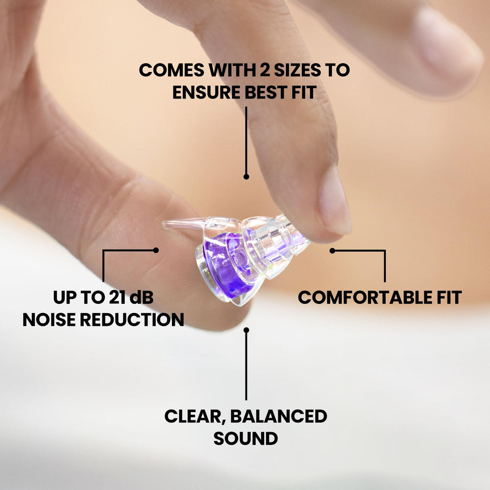 Eargasm Hyperviolet earplugs with detailed attenuation filter for clear sound