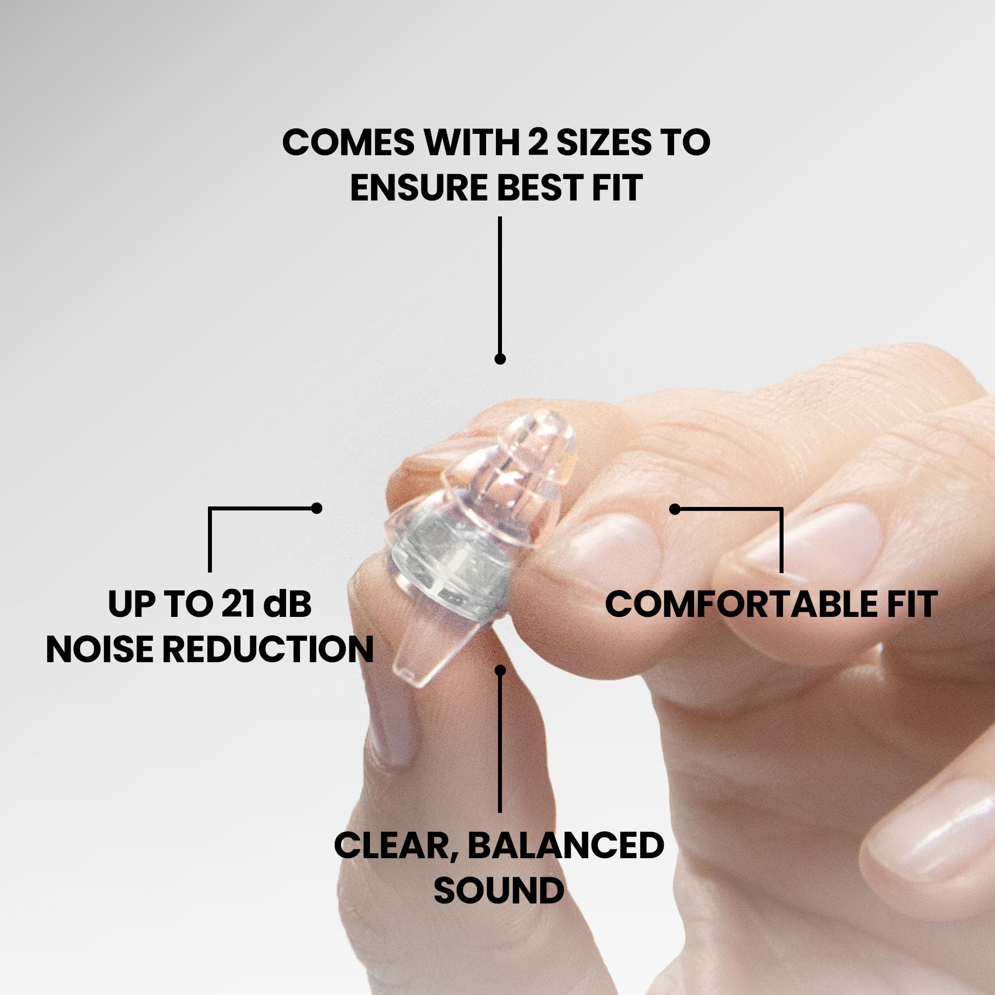 Hypoallergenic silicone shells from Eargasm for comfortable wear in two sizes.