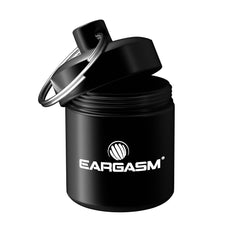 Eargasm keychain earplug case in black protects earplugs on the go.