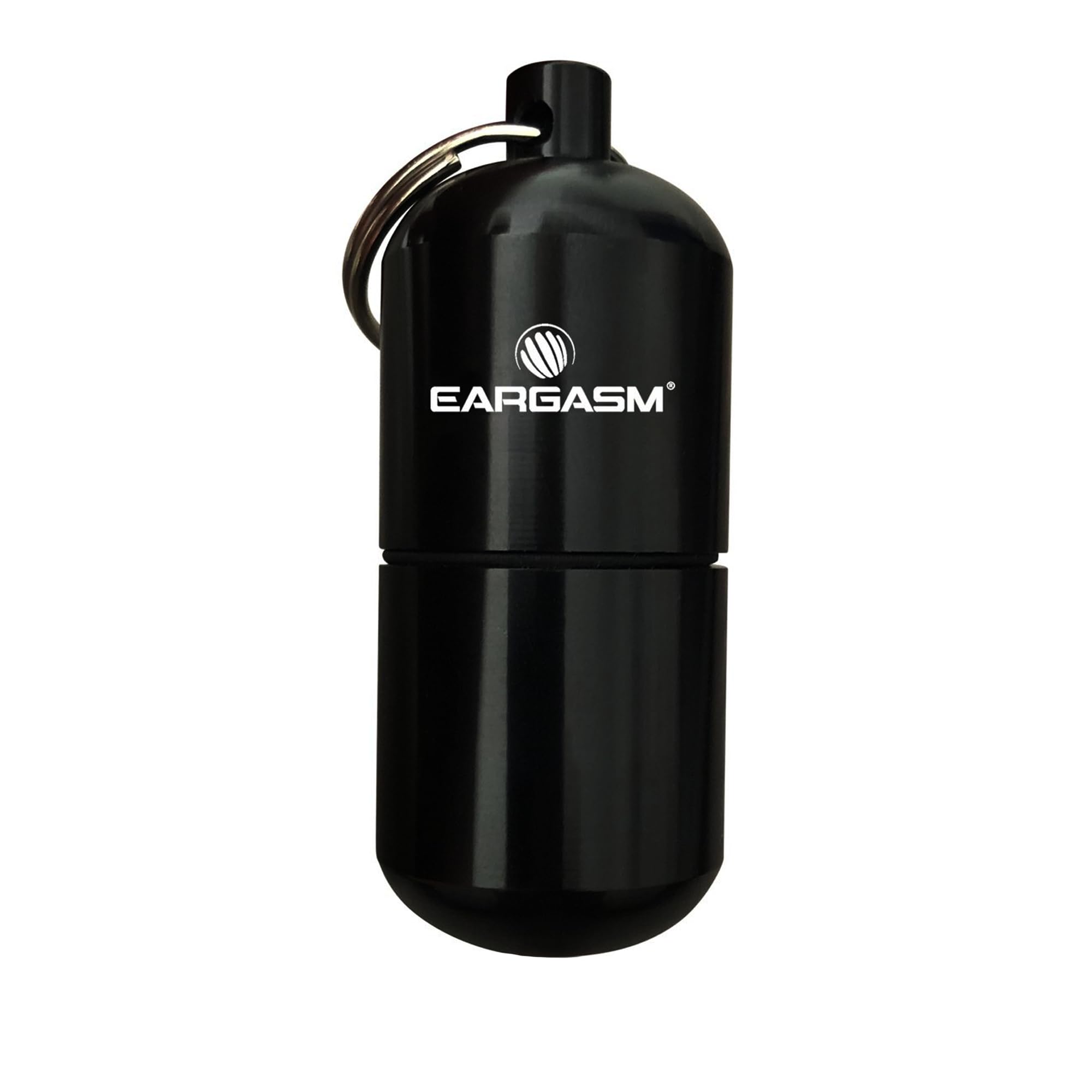 Eargasm keychain earplug travel case in black keeps earplugs dry and accessible on the go