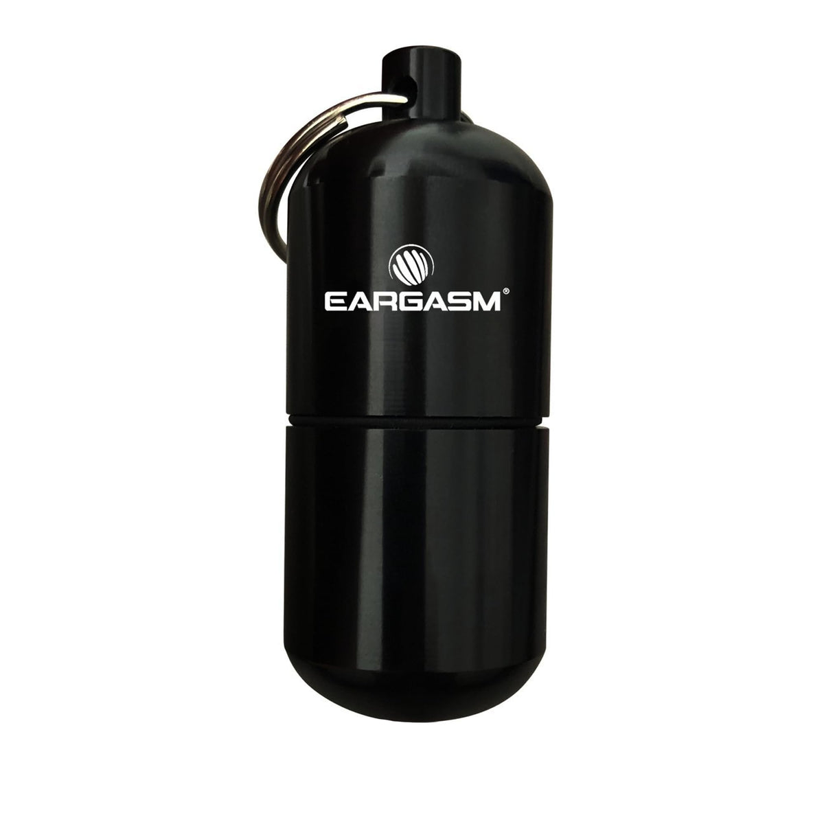 Eargasm keychain earplug travel case in black keeps earplugs dry and accessible on the go