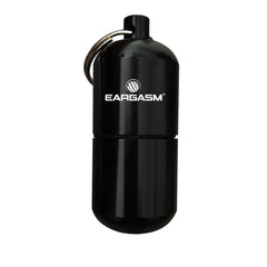Eargasm keychain earplug travel case in black keeps earplugs dry and accessible on the go