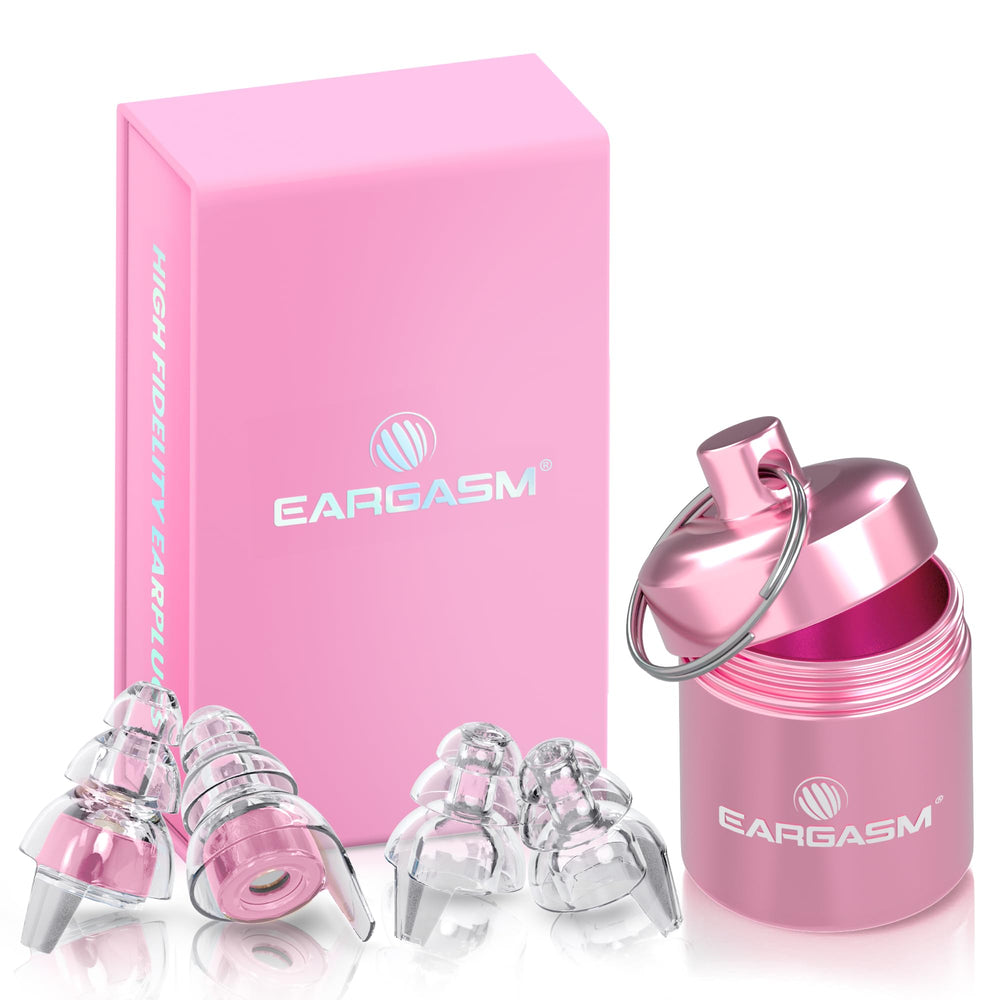 Close-up of pink-filter earplugs highlighting soft silicone shells for comfort.
