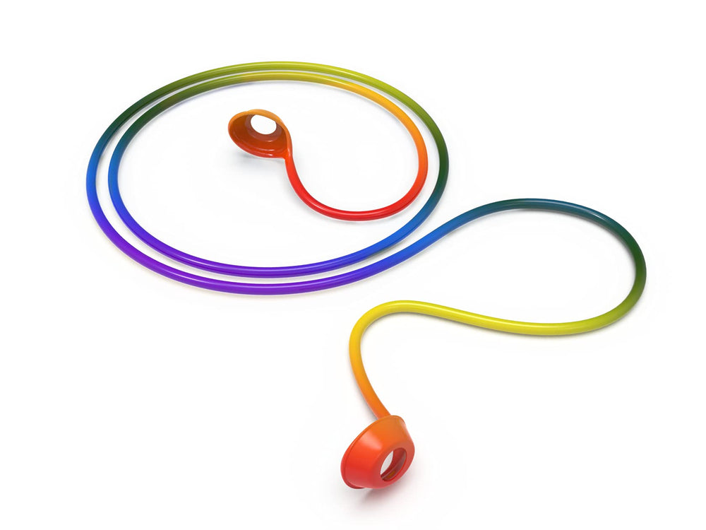 Eargasm Rainbow Connector Cord neck lanyard for easy earplug wear and removal.