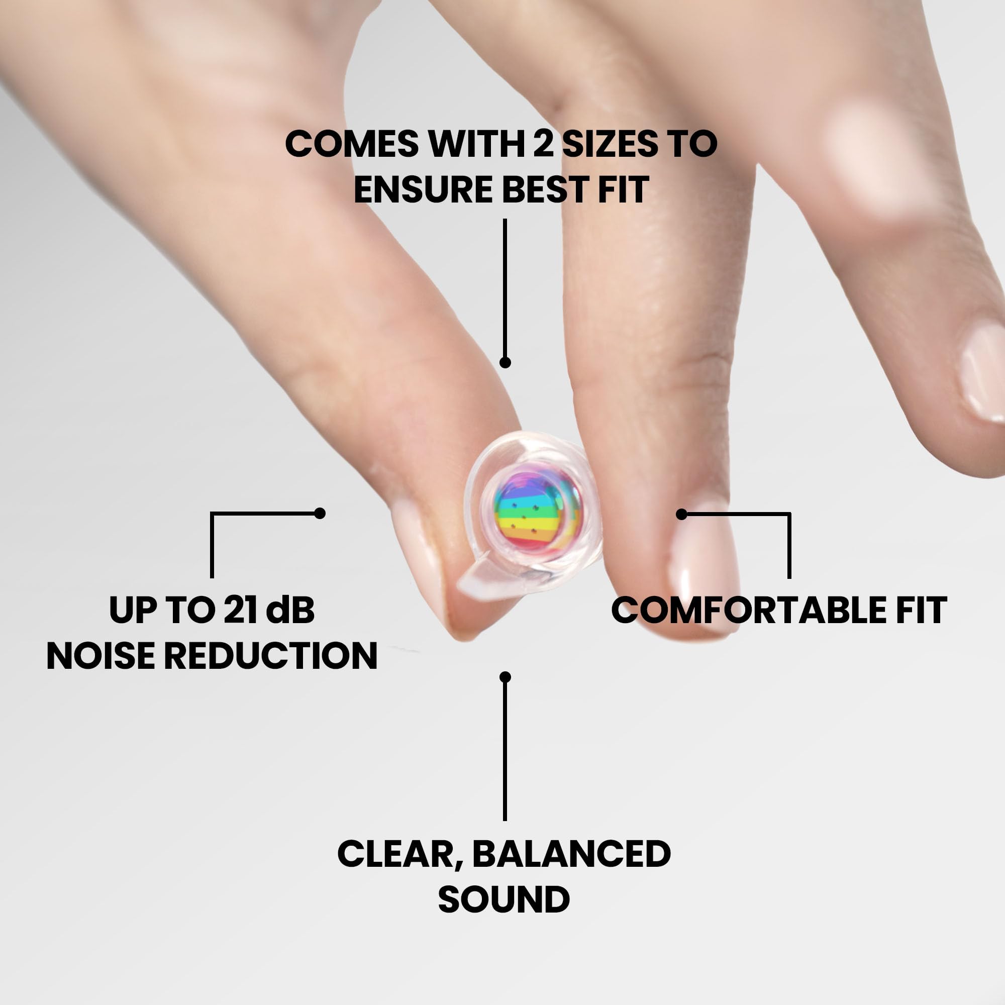 Eargasm Smaller Ears Earplugs with attenuation filters keep ambient sound balanced.