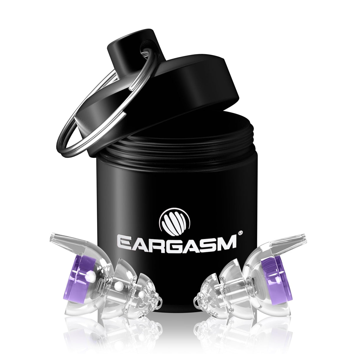 Eargasm Smaller Ears Hyperviolet earplugs pack for portable hearing protection at events.