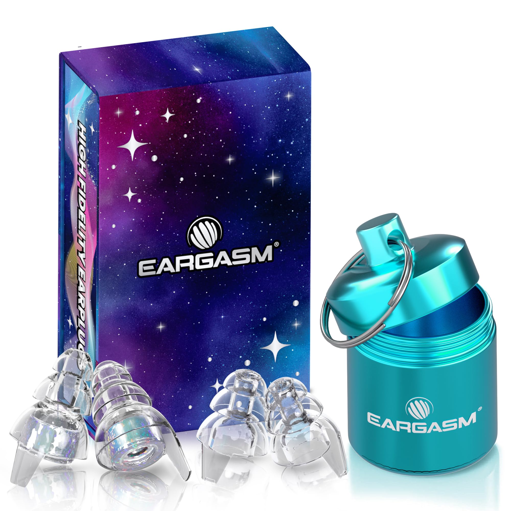 Eargasm Supernova earplugs held in hand, ready for on-the-go noise relief