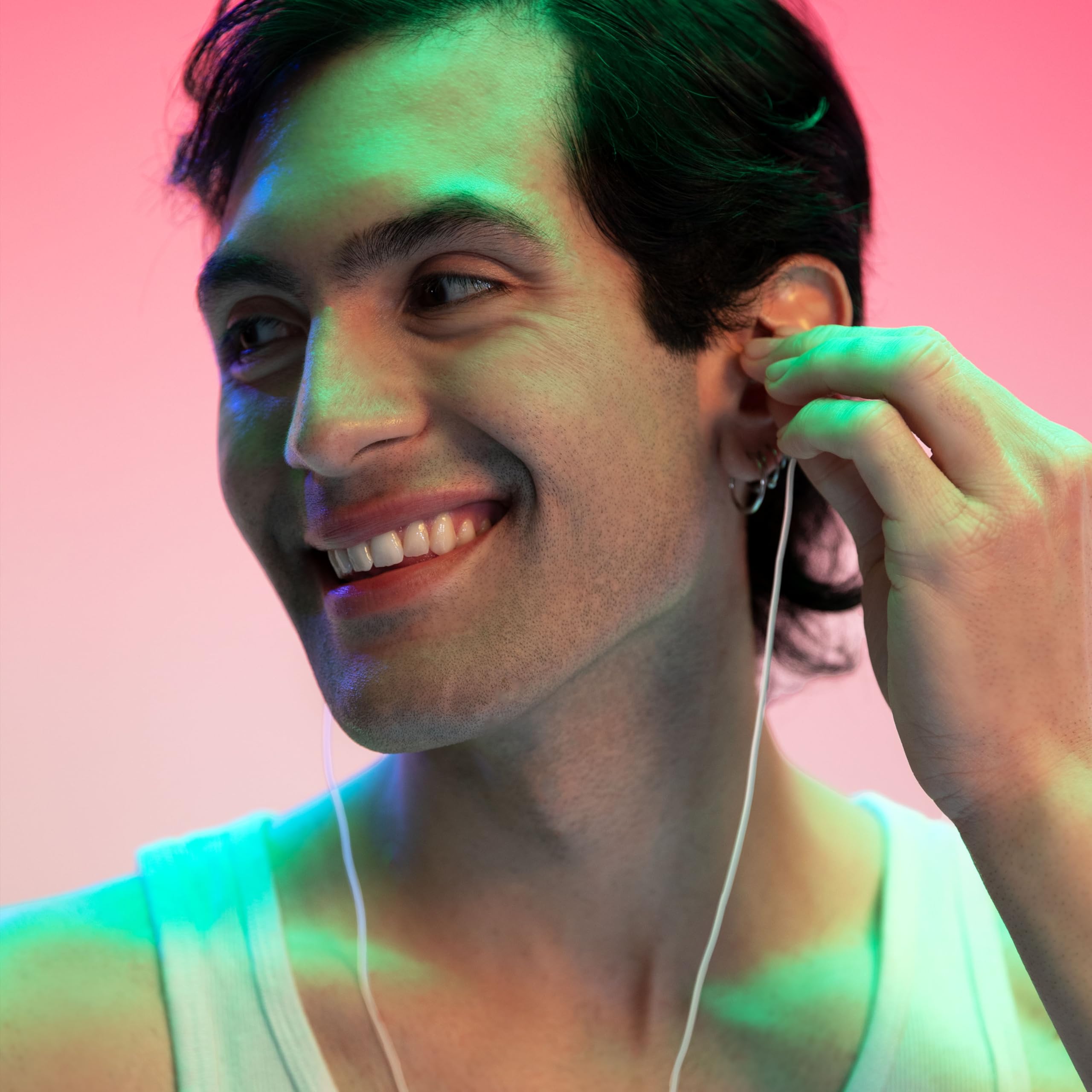 Eargasm white cord around the neck for slide earplugs, easy removal