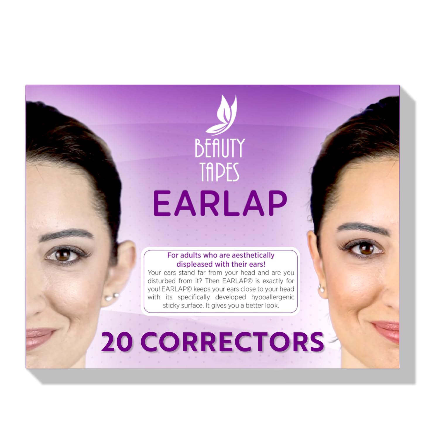 EARLAP ear corrector packaging shows a discreet cosmetic option for comfortable wear.