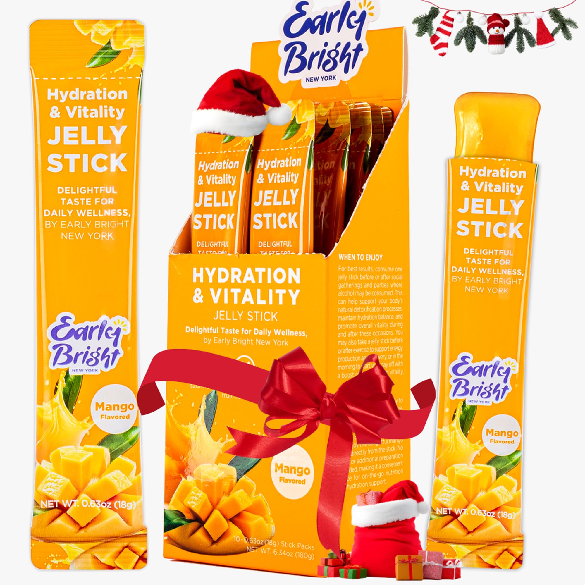 EARLY BRIGHT NEW YORK packaging view showing ready-to-use post-drink jelly sticks for quick recovery.