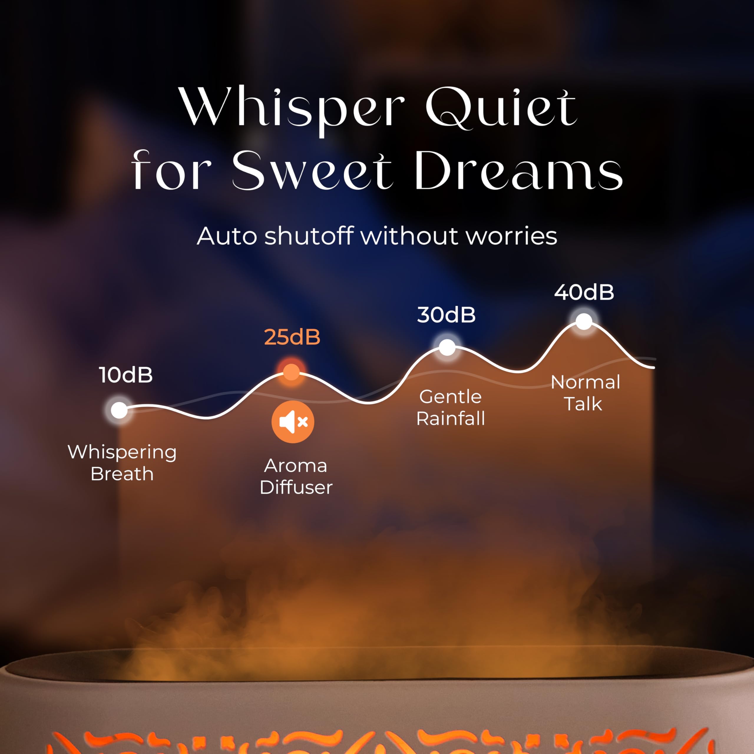 Earnest Living flame diffuser provides gentle lighting for bedtime.
