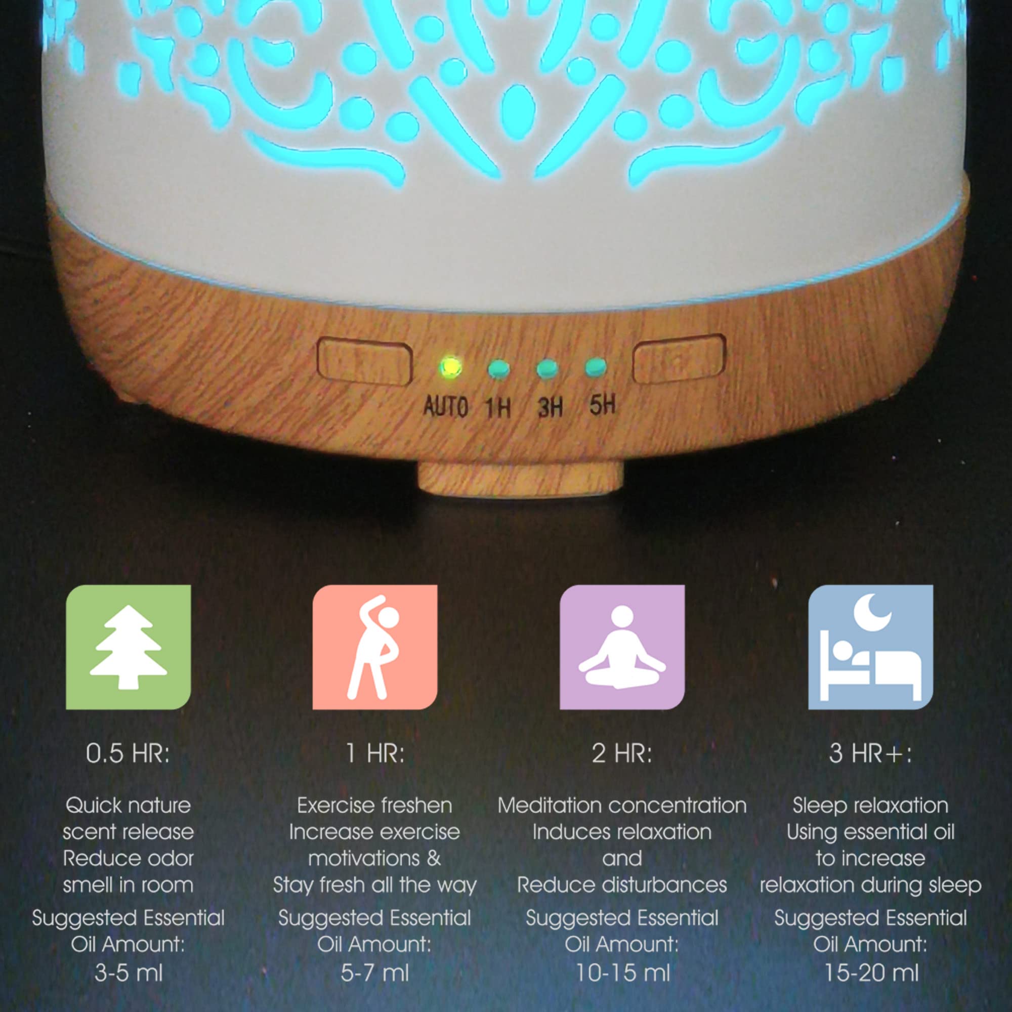 Earnest Living diffuser with timer settings for customized diffusion durations.