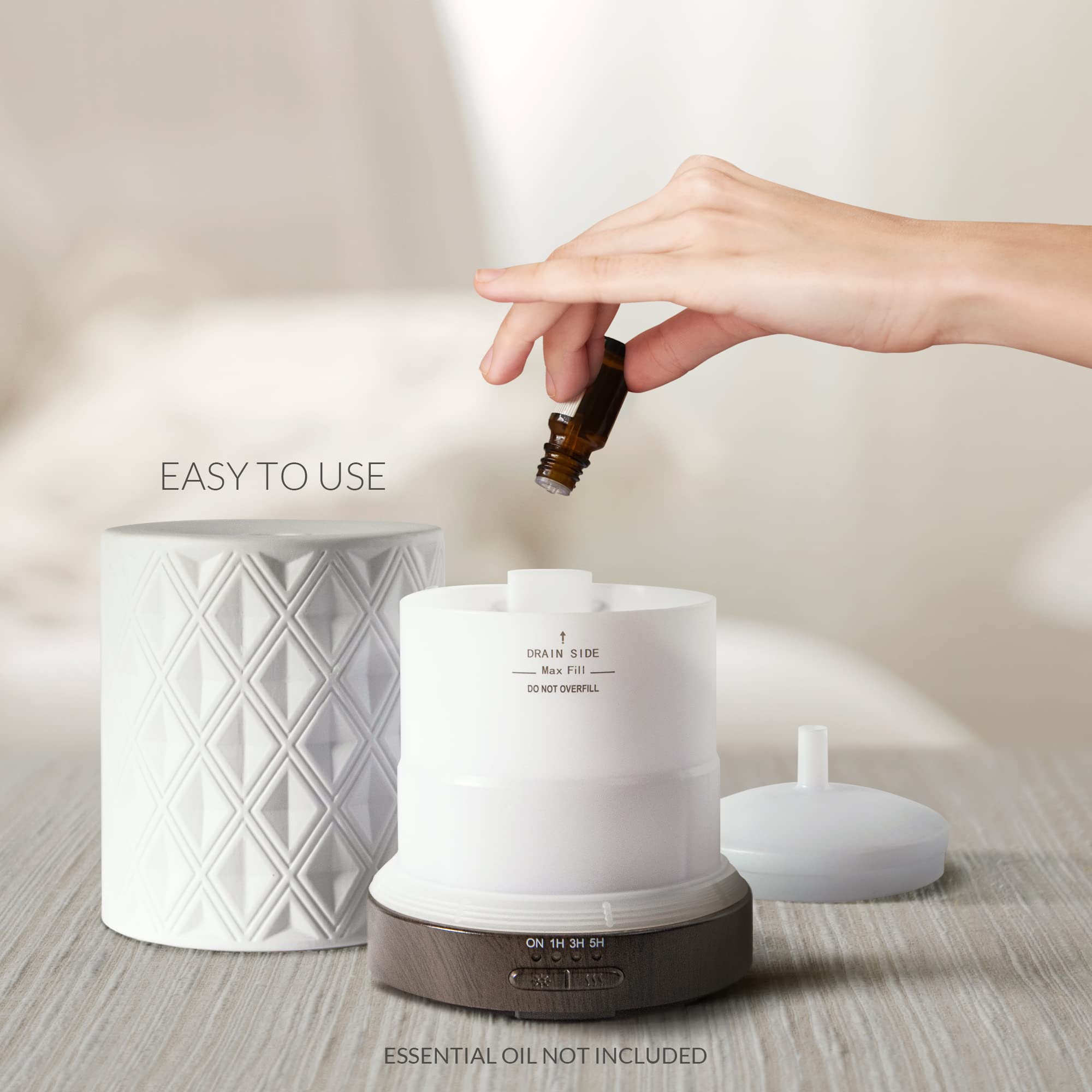 Earnest Living ultrasonic diffuser runs quietly to create a relaxing atmosphere.