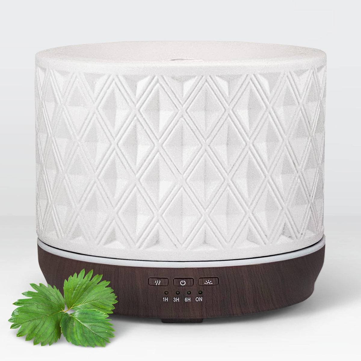 Earnest Living white ceramic diffuser 500ml in a bright living room