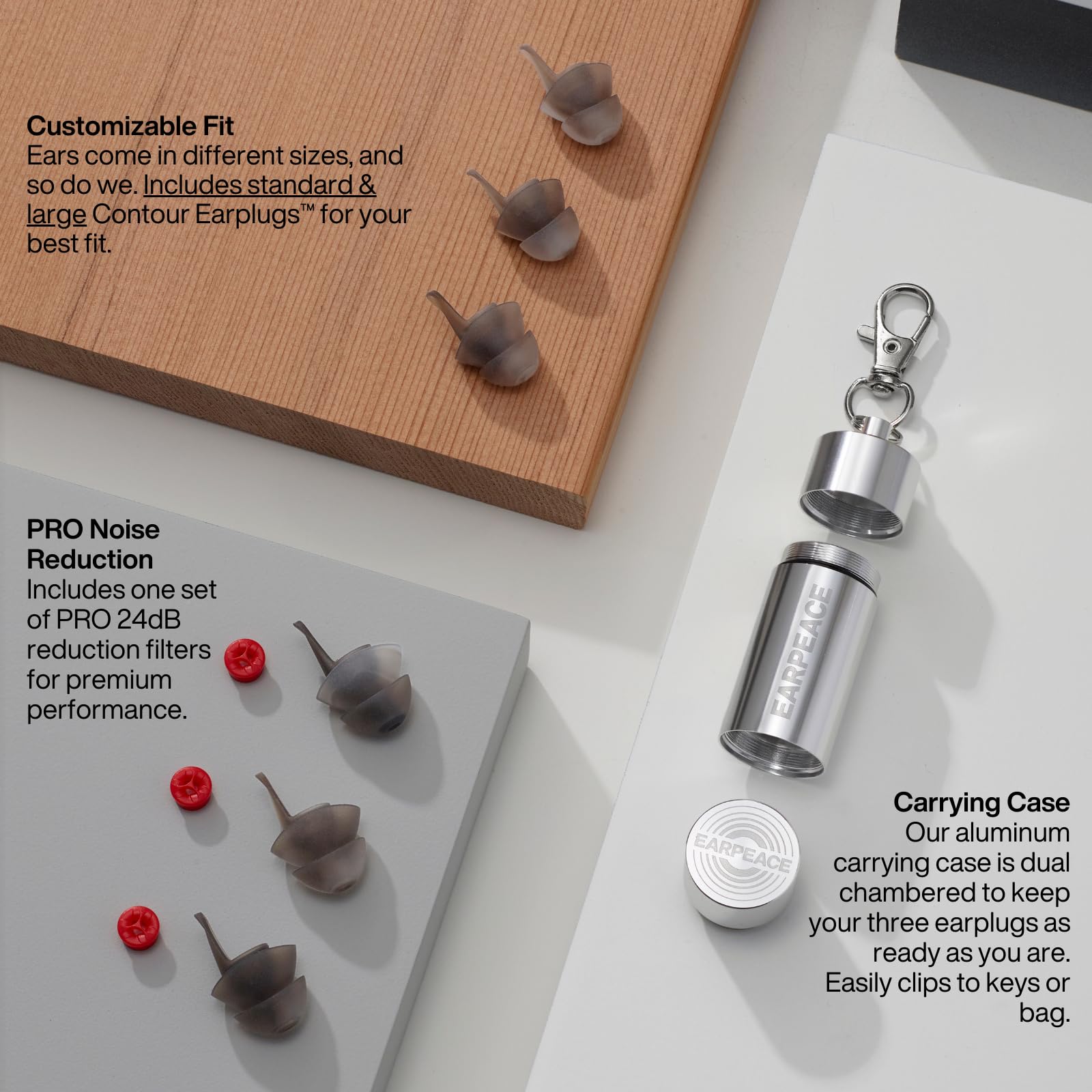 EARPEACE Moto PRO large ear plugs offer customizable comfort for different ear shapes.
