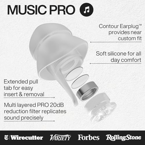EarPeace Music Pro silicone earplug close-up, soft hypoallergenic fit for comfortable all-night wear