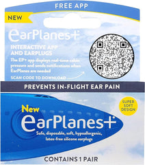 EarPlanes travel pack side view with box for easy packing on long flights.