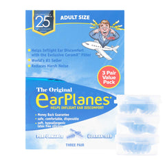 Family using EarPlanes during flight to stay comfortable on long trips