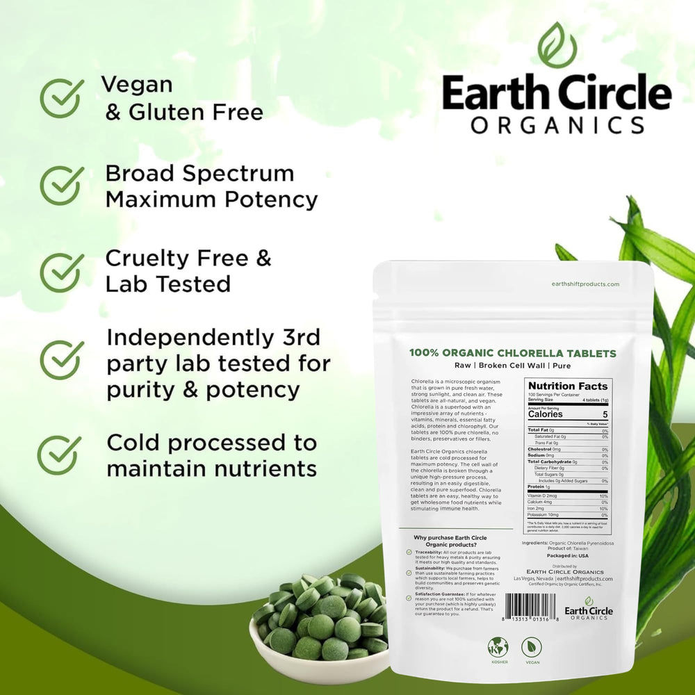 Earth Circle Organics sustainably sourced chlorella from Taiwan micro-algae farms for quality.