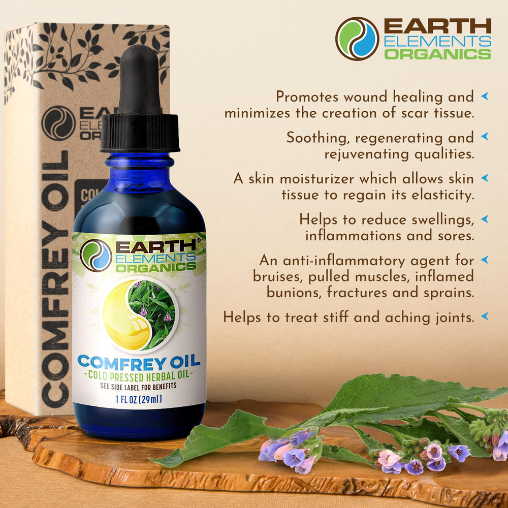 Earth Elements Organics Comfrey Body Oil after-exercise use for soothing massage.