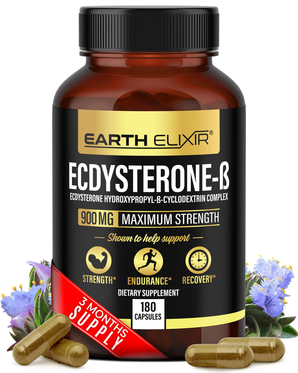 Earth Elixir Ecdysterone bottle highlighting premium formula for athletes.