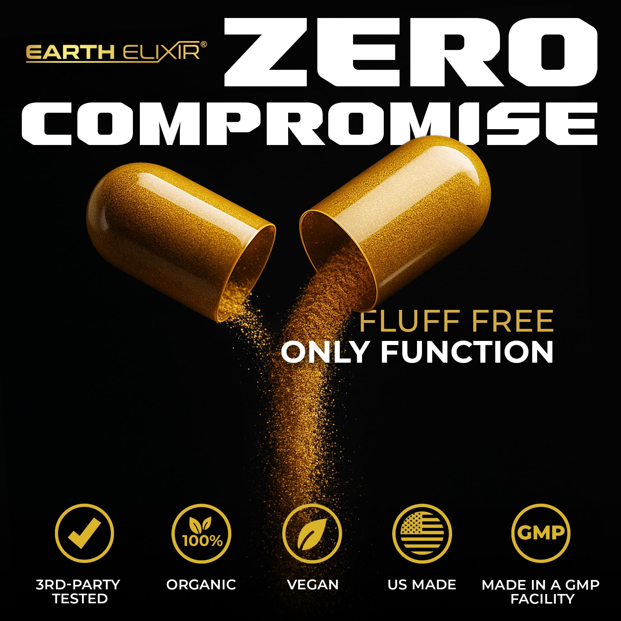 Earth Elixir third-party tested certificate indicates independent quality verification.