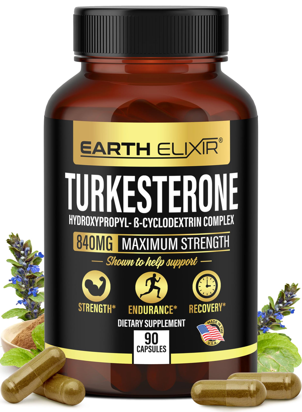 Earth Elixir Turkesterone 840 mg bottle – premium vitality support.