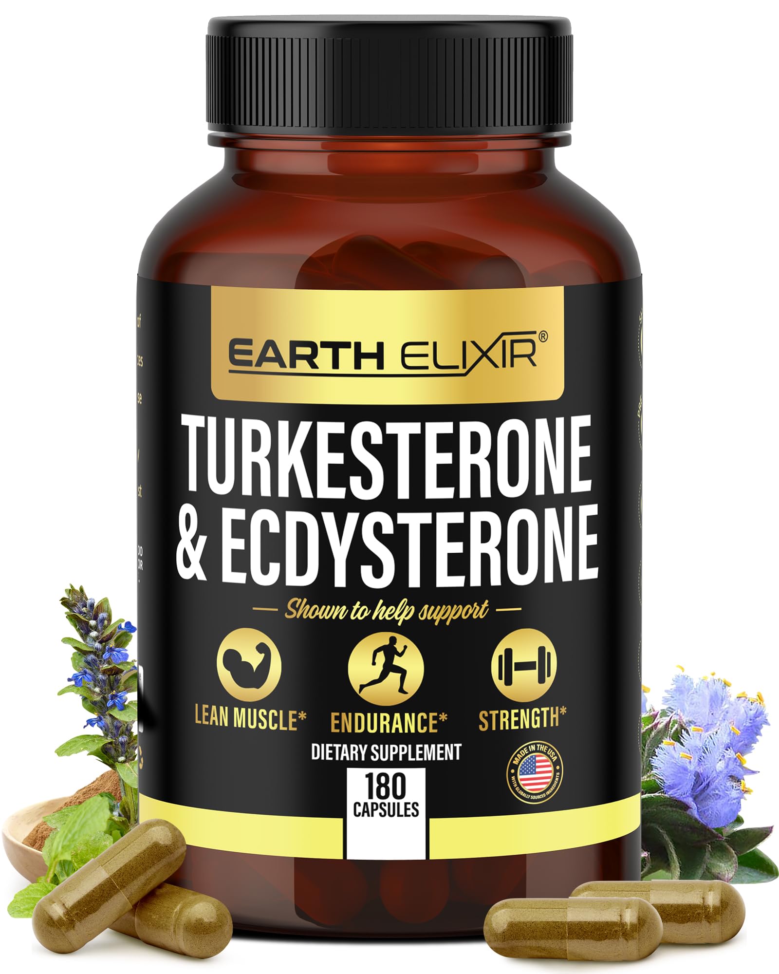 Earth Elixir Turkesterone bottle showcasing training support.