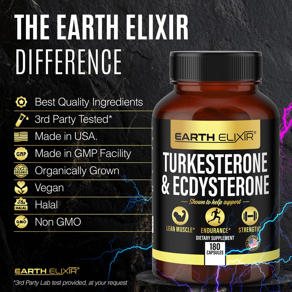 Earth Elixir vegan-friendly icon on bottle for athletes.