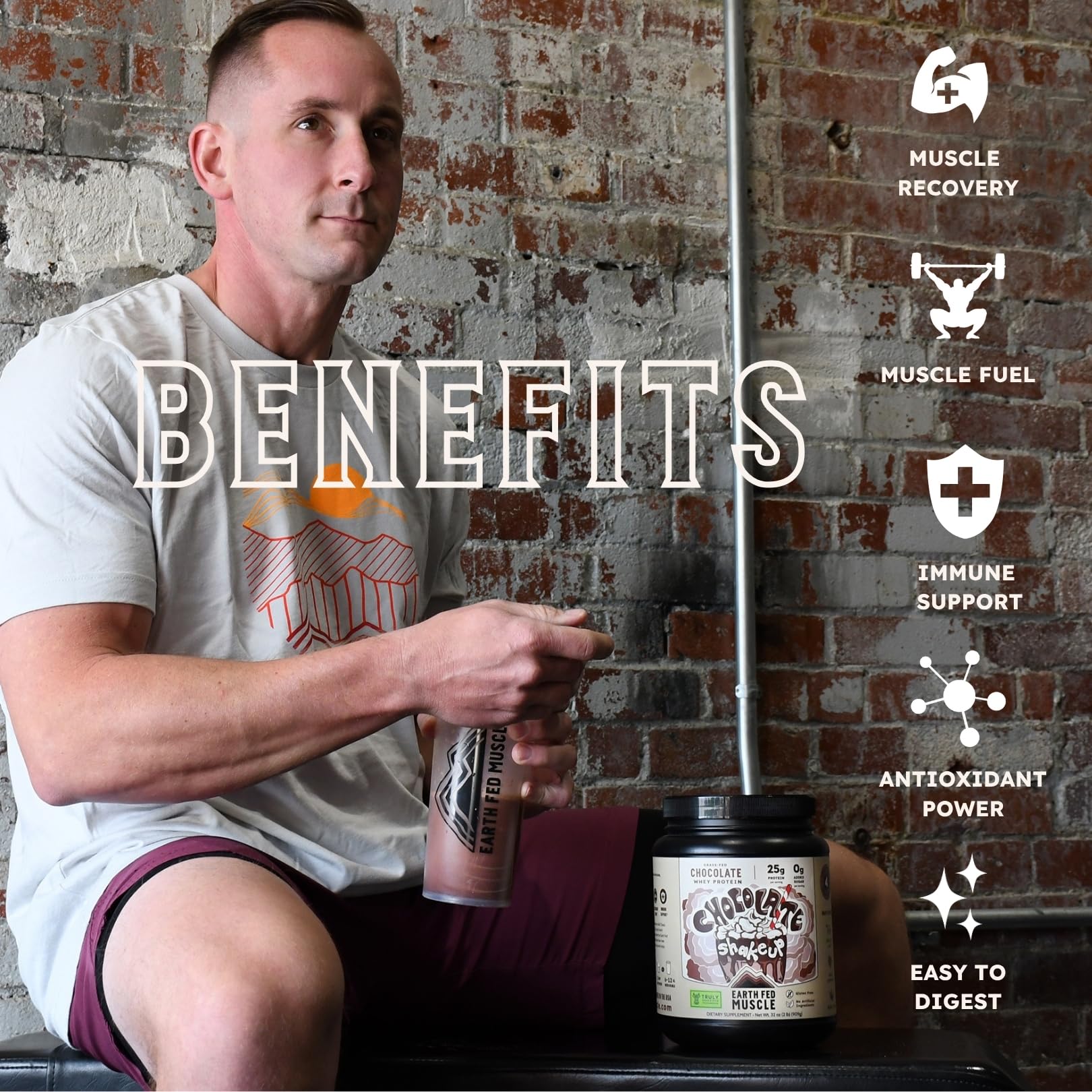 Earth Fed Muscle Shakeup NSF-certified badge for product credibility