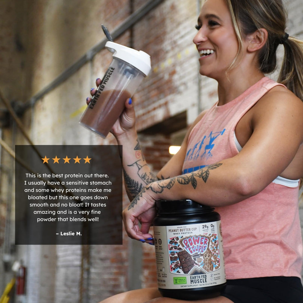 Earth Fed Muscle four-ingredient formula showcases gluten-free protein powder.