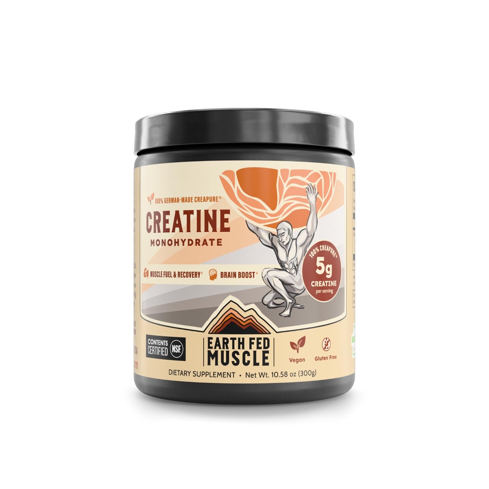 Earth Fed Muscle Transcend creatine monohydrate jar showing purity and premium formulation.