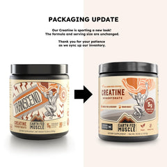 Earth Fed Muscle Transcend creatine scoop highlights easy 5 g serving for reliable daily dose.