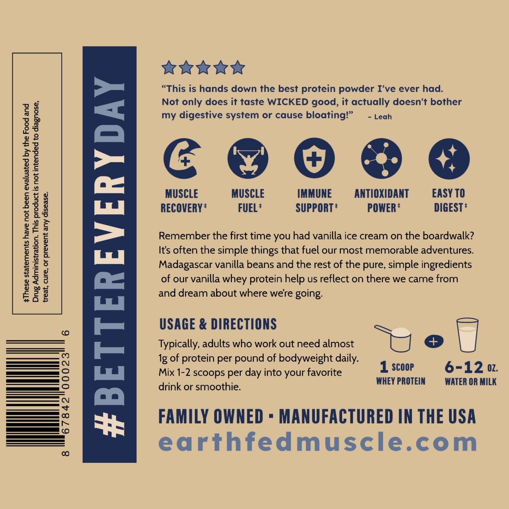 Earth Fed Muscle Whey Isolate NSF certification emblem signals credibility.