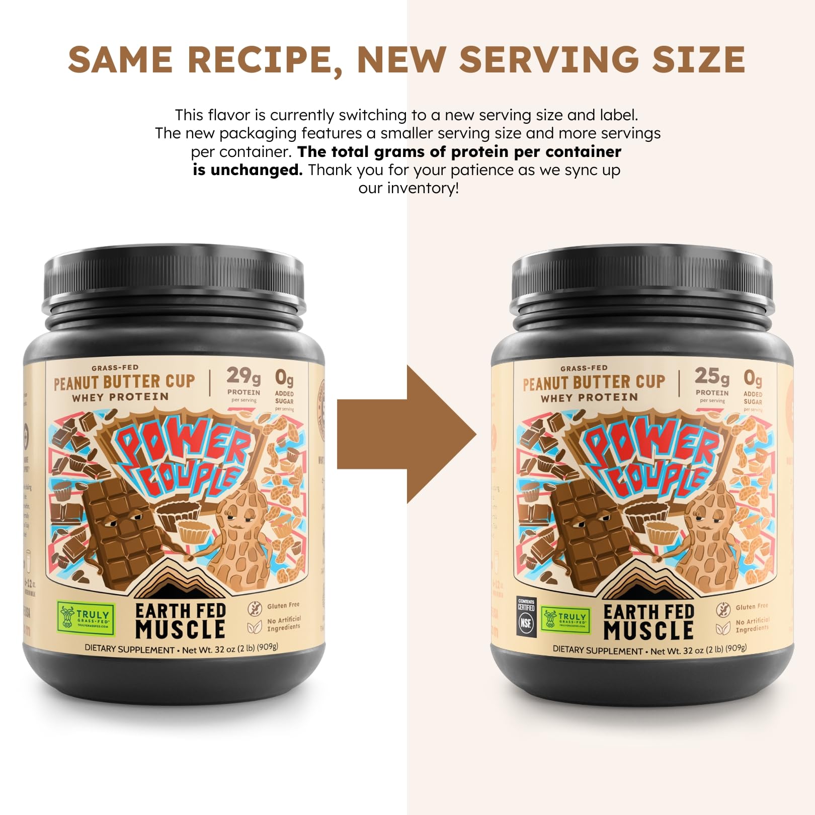 Earth Fed Muscle whey isolate scoop closeup showing smooth shake.