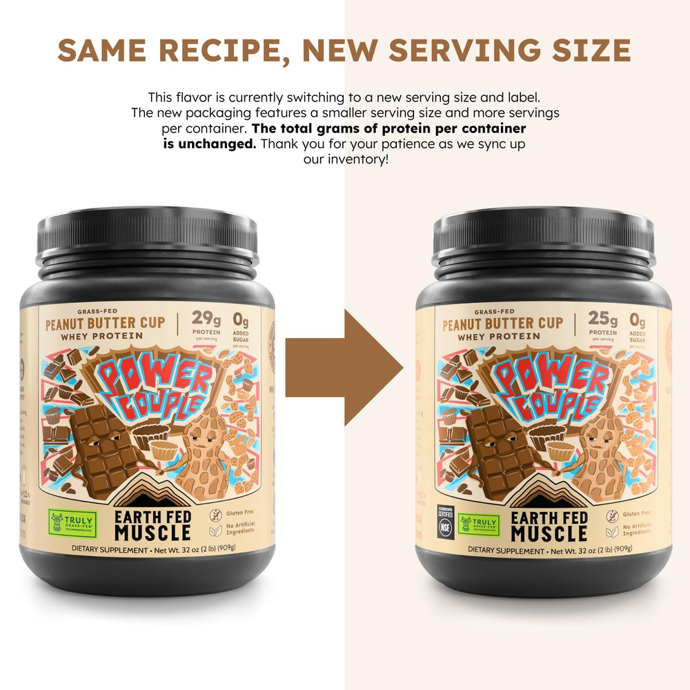 Earth Fed Muscle whey isolate scoop closeup showing smooth shake.
