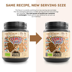 Earth Fed Muscle whey isolate scoop closeup showing smooth shake.