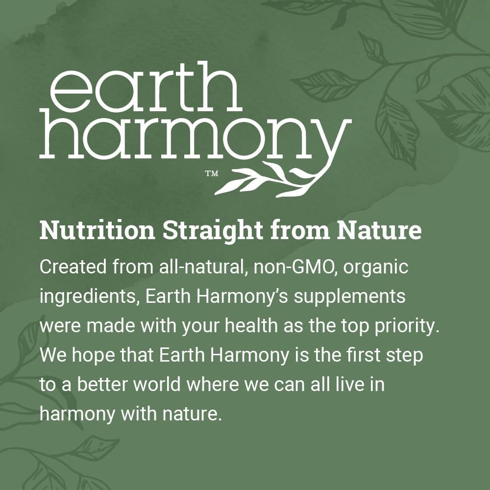 Earth Harmony Naturals cápsulas junto a vaso, consumo diario conveniente.