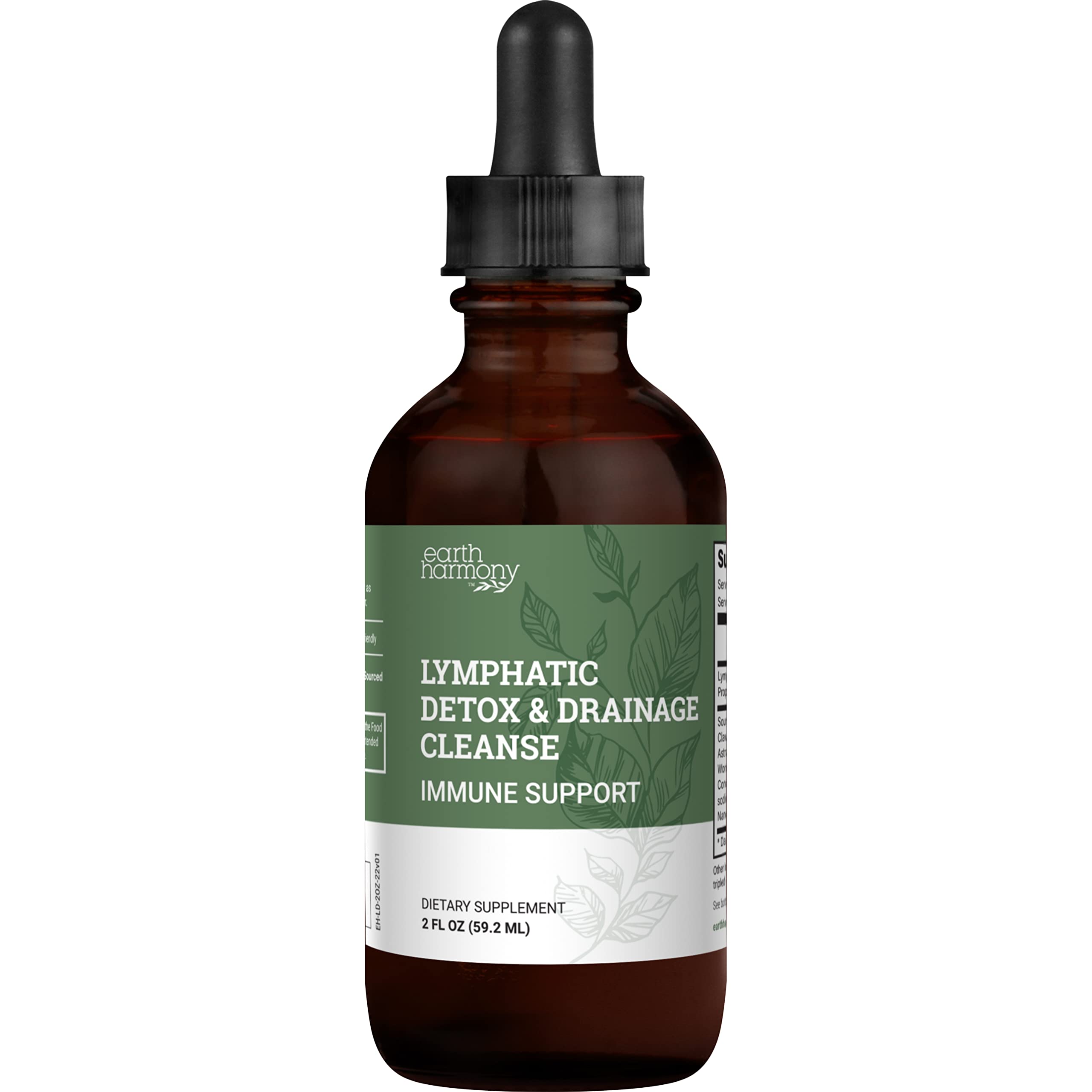 Earth Harmony Naturals lymphatic drainage drops bottle highlighting vegan formula