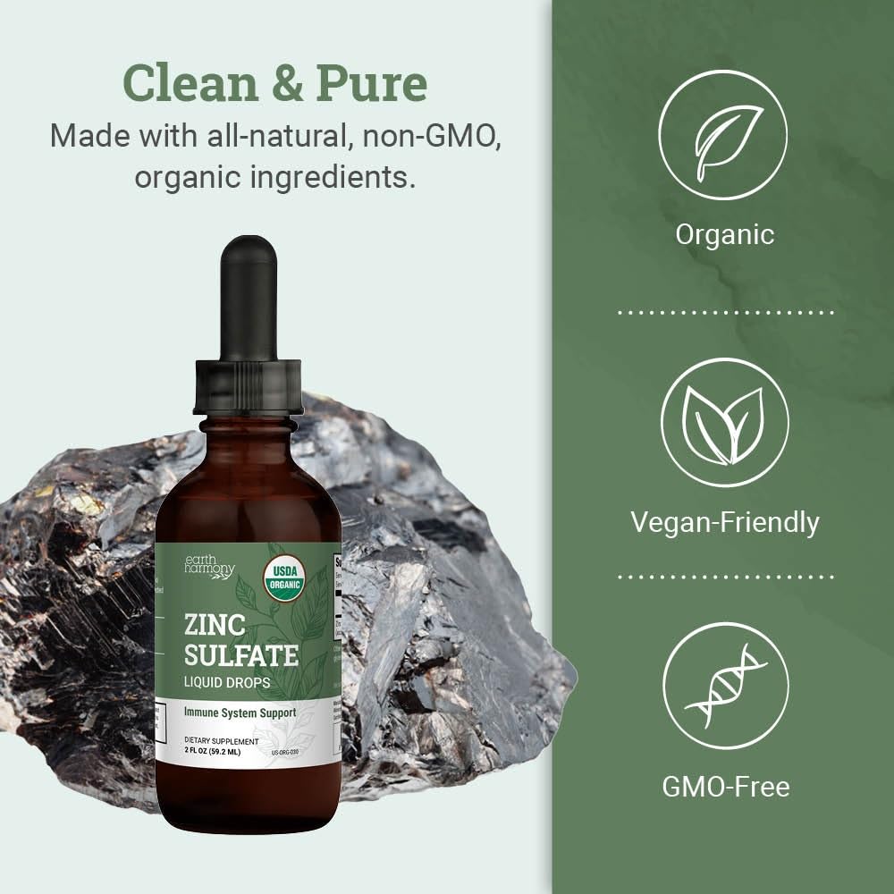 Earth Harmony Naturals vegan zinc supplement amber bottle for clean storage.