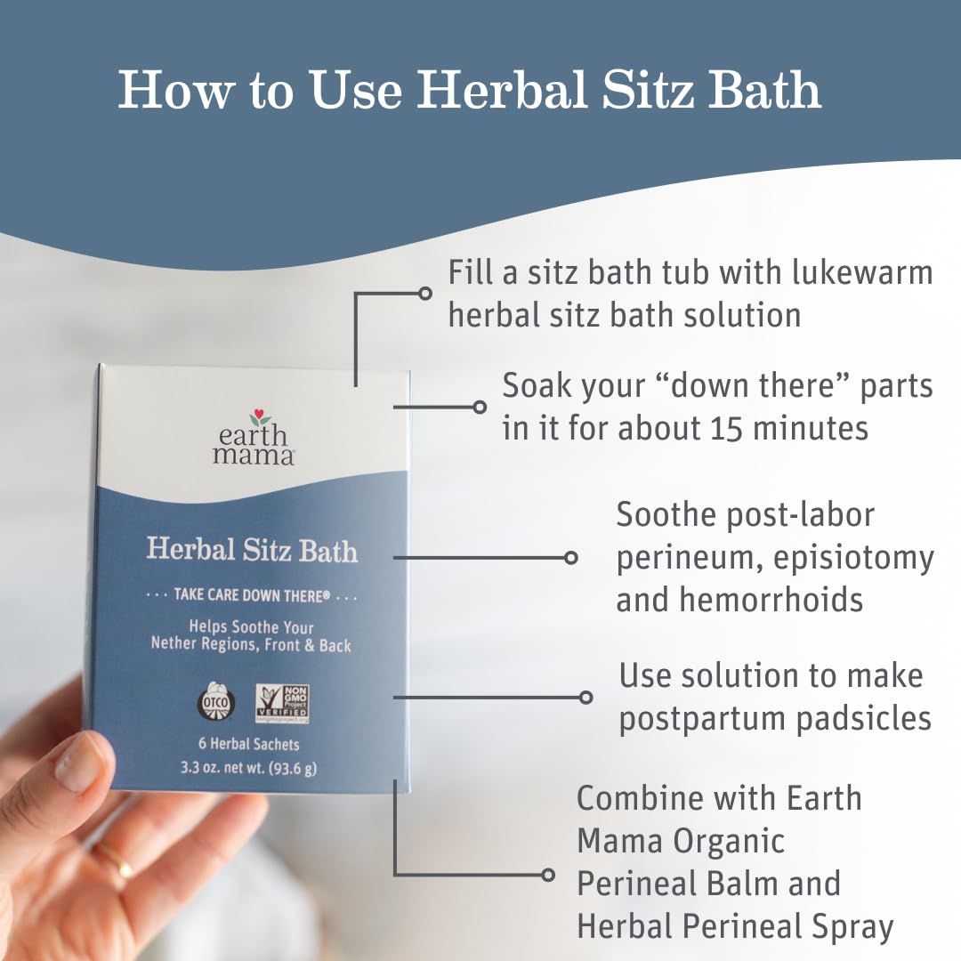 Earth Mama Organic Perineal Balm applied for swelling and irritation support.