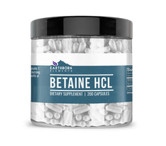 Earthborn Elements Betaine HCl bottle pour shows pure capsules with no fillers.