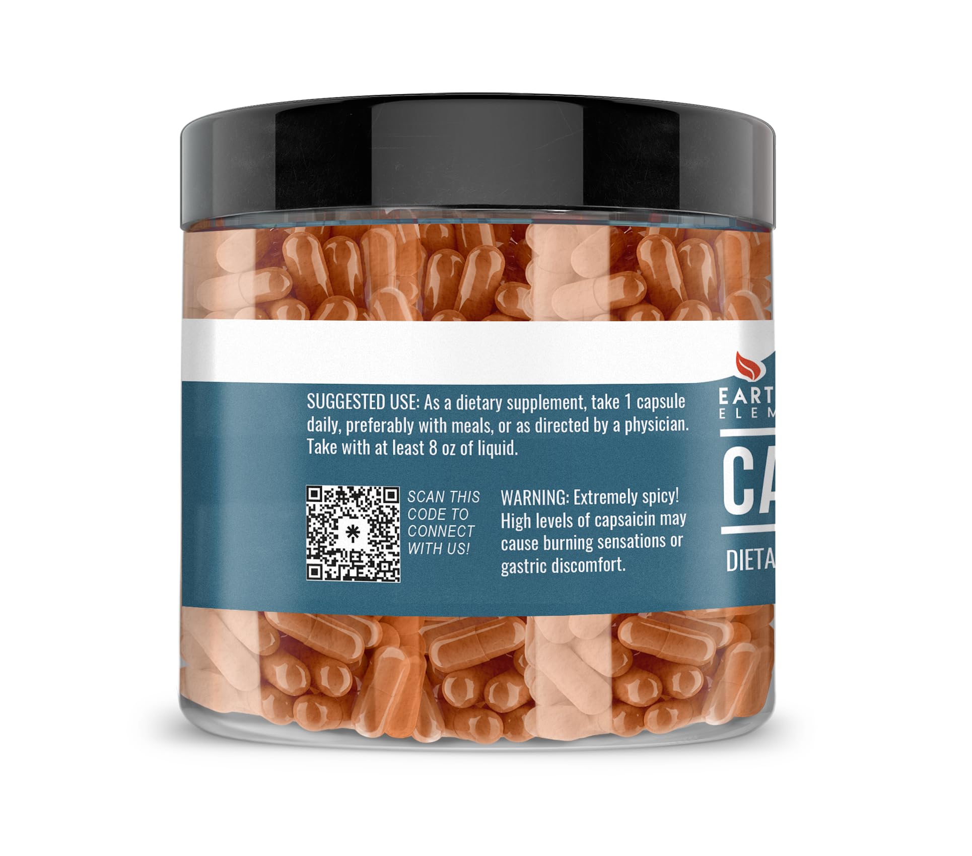 Earthborn Elements cayenne pepper capsules in container emphasizing USA encapsulation