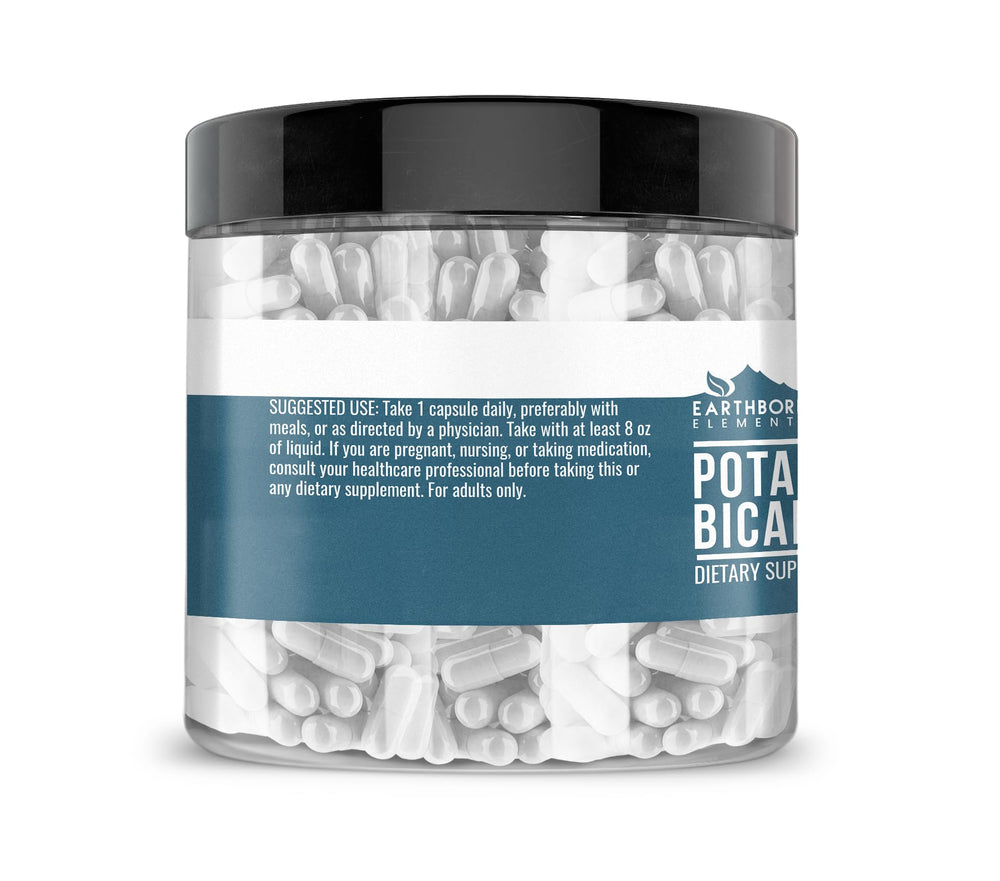Capsules close-up of Earthborn Elements potassium bicarbonate for a pure daily supplement